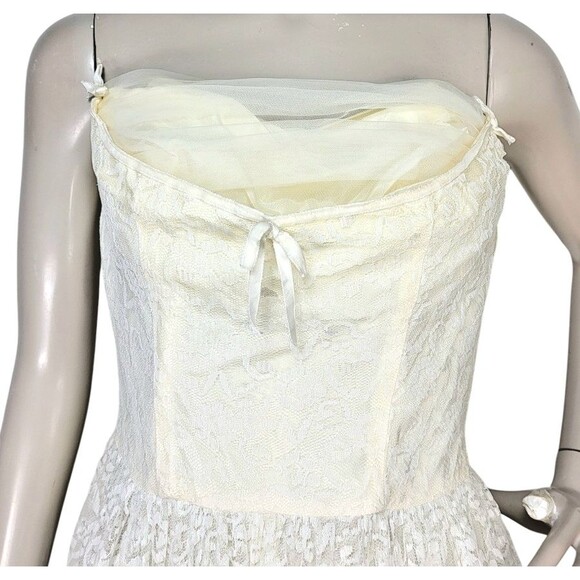 VTG 50s Lorrie Deb Ivory Chiffon Lace Strapless Wedding Ethereal Fairycore Dress - Picture 6 of 13